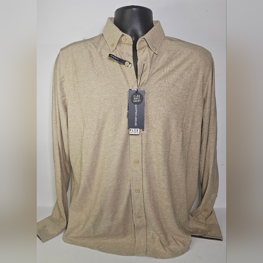 Report Collection Flex Fit Shirt Mens Med Beige
